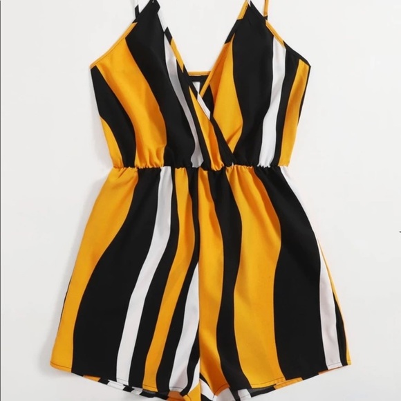 Shein Striped Surplice Romper Size XL